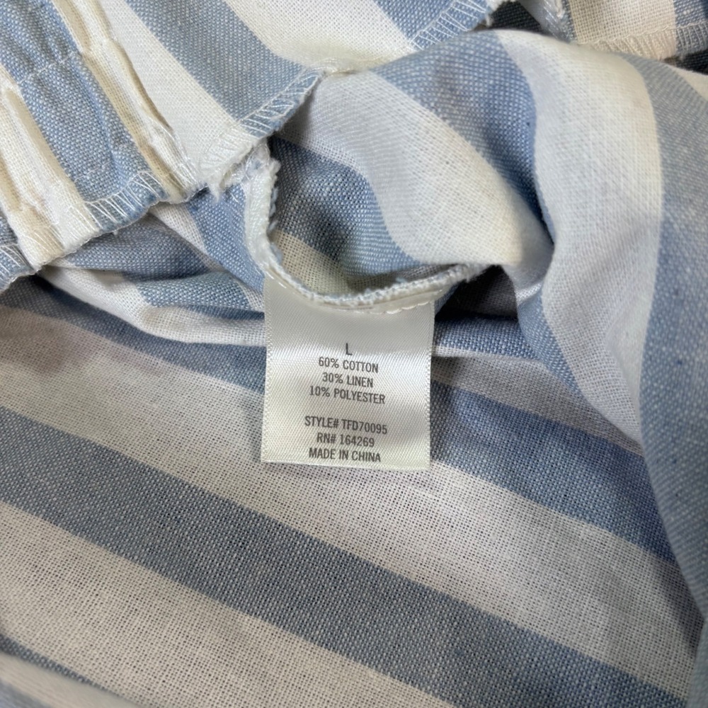 Blue Rain Francesca's Striped Shorts Womens Large Blue White Linen Blend Belted - Picture 5 of 6